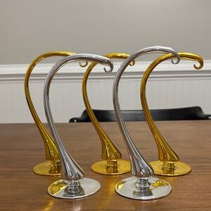 5 X Vintage HandBlown Glass Christmas Ornament Stands Gold and Silver Tone 8inch